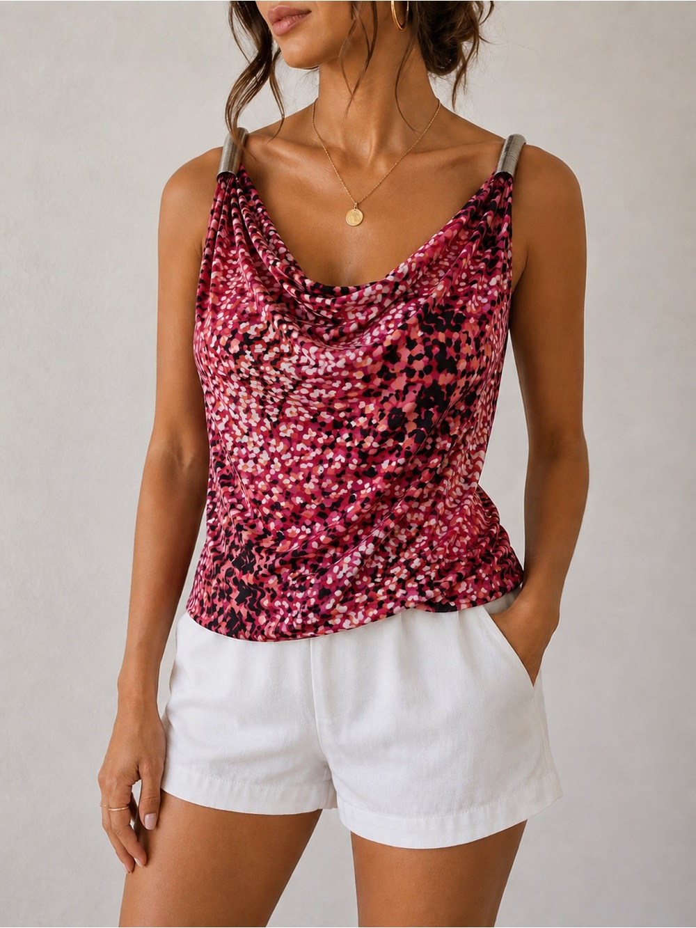 NEW Fashion Bug Womens Pink Abstract Print Cowl Neck Sleeveless Stretch Tank Top